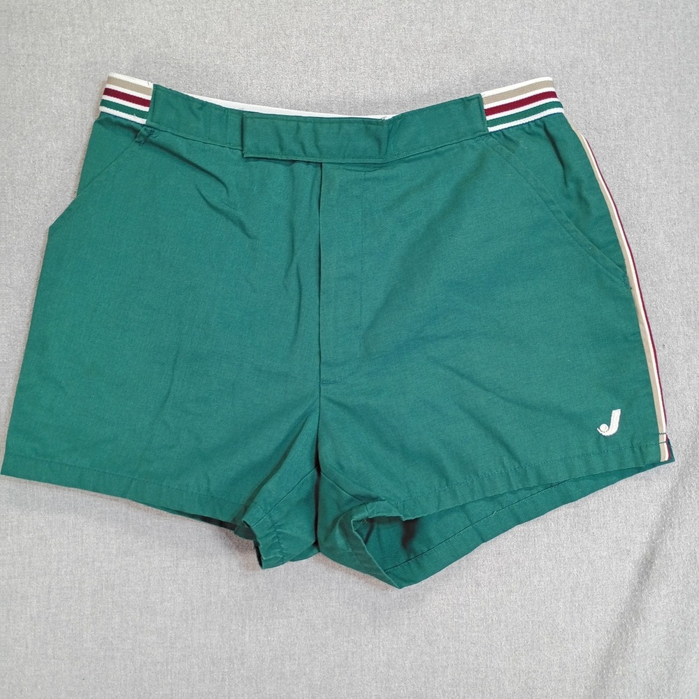 Vintage Jantzen Mens 34 Green Tennis Shorts USA Made 3" Inseam Retro Striped